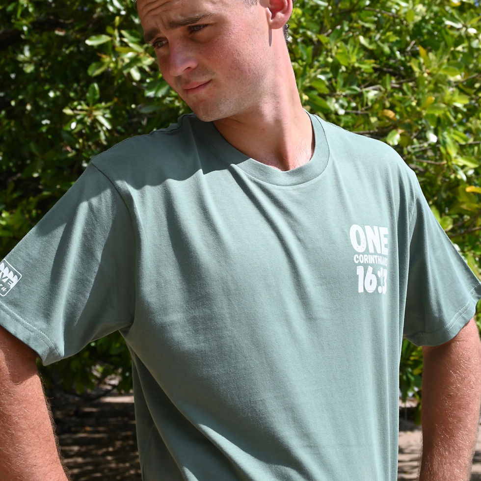 1 Corinthians 16:13 Be Strong sage t-shirt by Revive As The Corn.