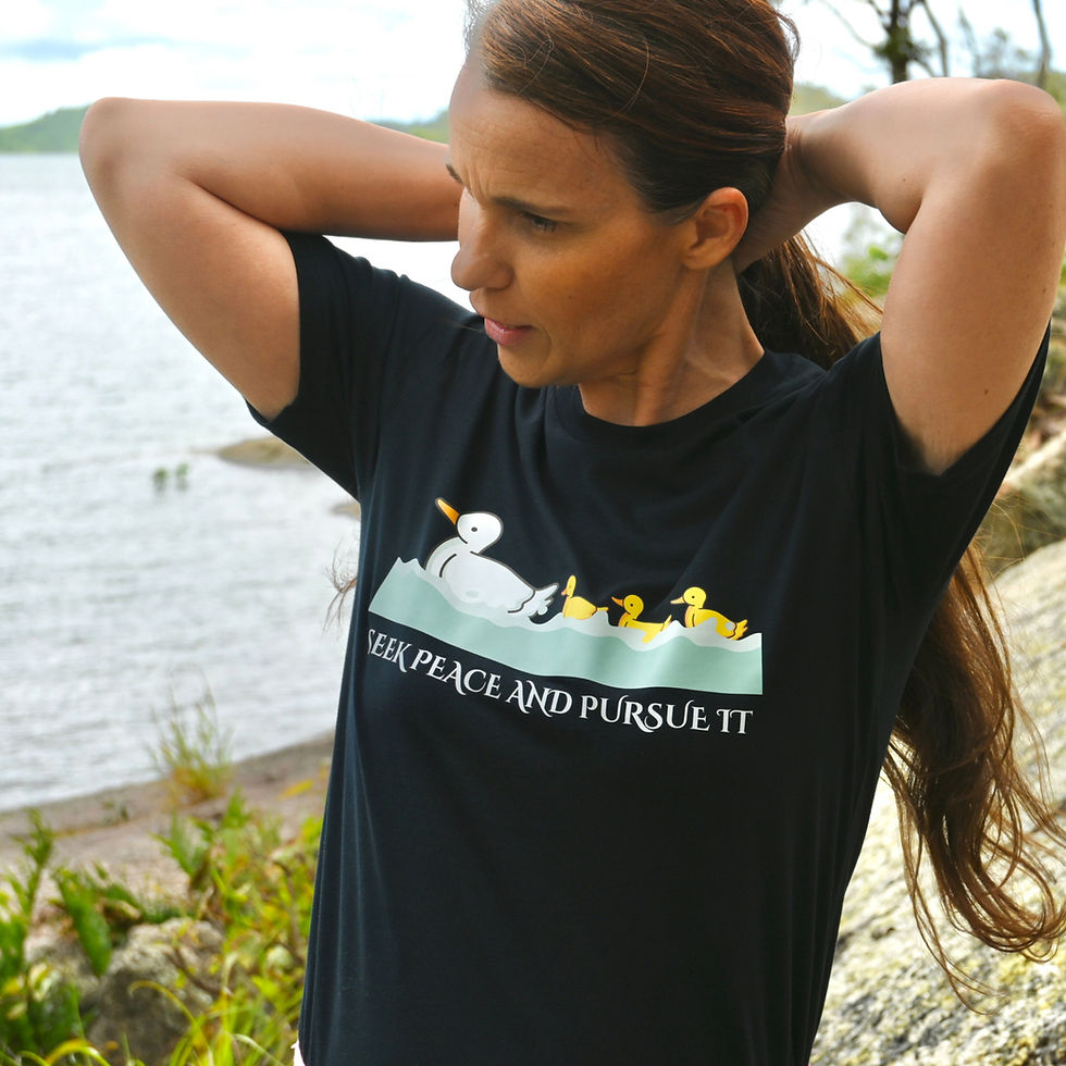 Psalm 3:14 KJV Seek Peace and Pursue It: navy duckling t-shirt, by Revive As The Corn.
