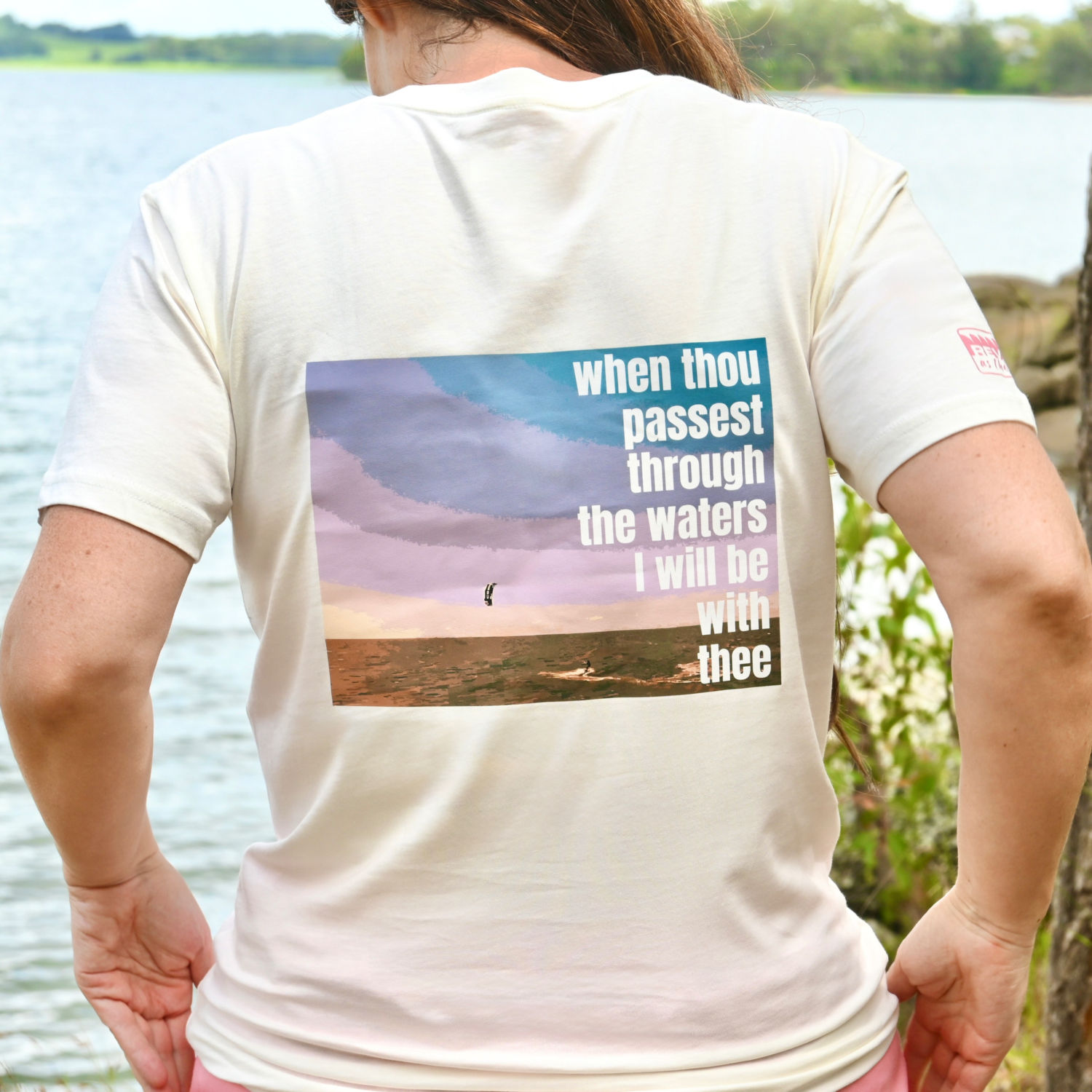 Isaiah 43:2 KJV kitesurfer natural t-shirt, by Revive As The Corn.