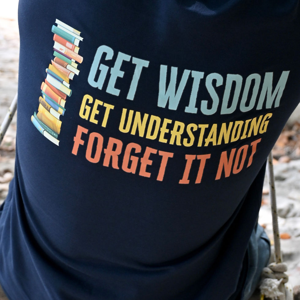 Proverbs 4:5 Wisdom navy t-shirt by Revive As The Corn.