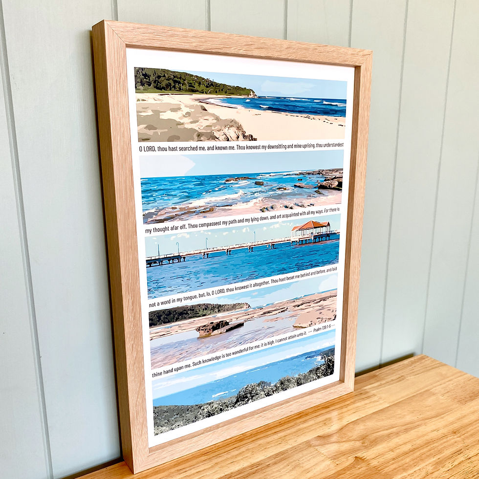 Psalm 139:1-6 KJV costal collage poster print, by Revive As The Corn.