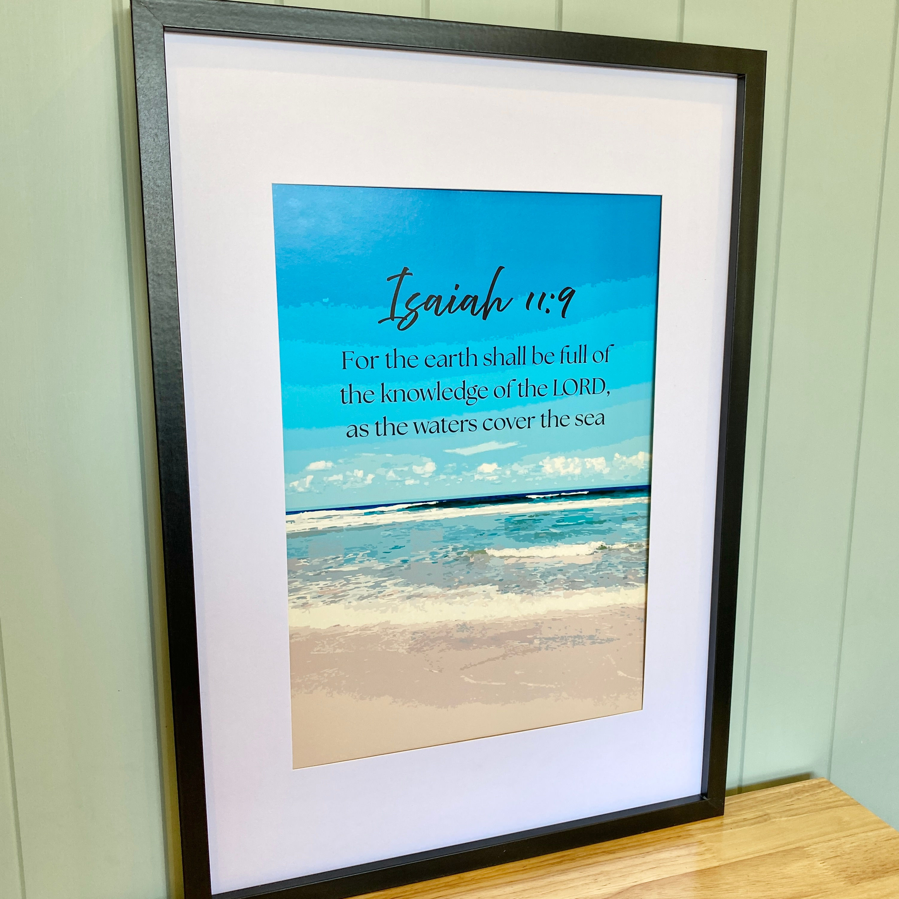 Isaiah 11:9 KJV Poster Print featuring beach scene, by Revive As The Corn.