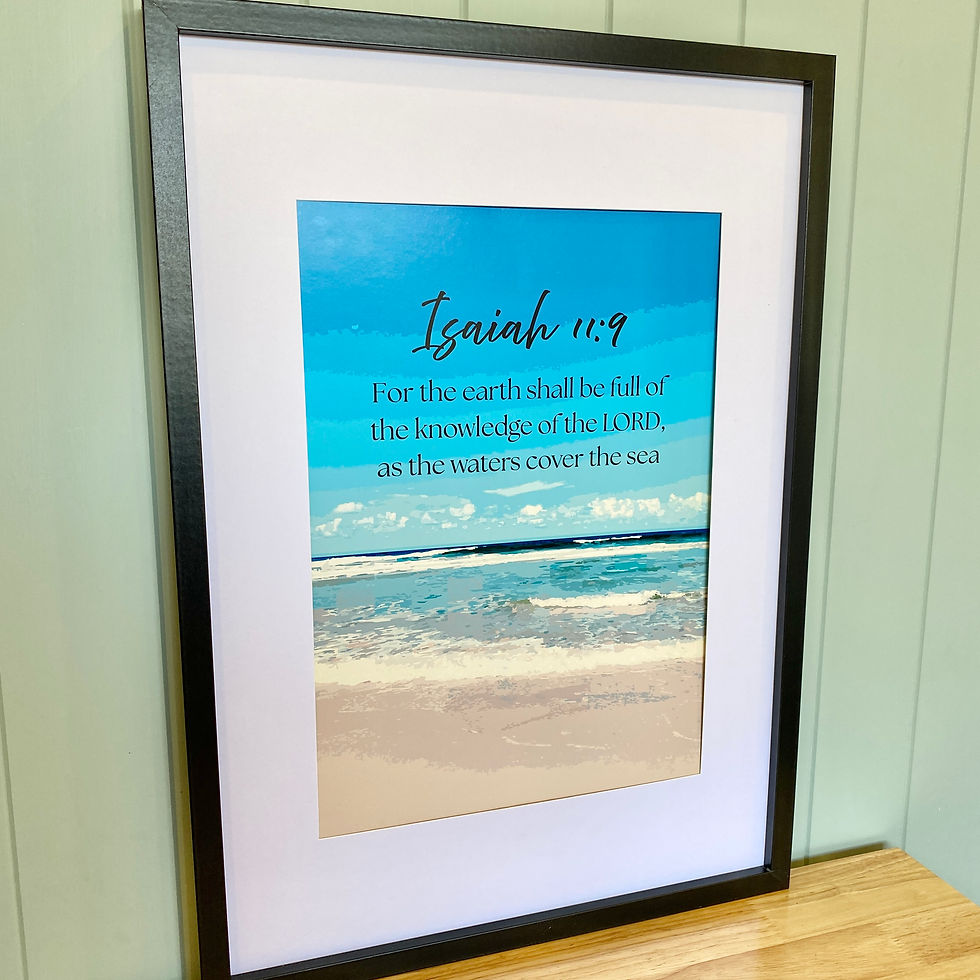 Isaiah 11:9 KJV Poster Print featuring beach scene, by Revive As The Corn.