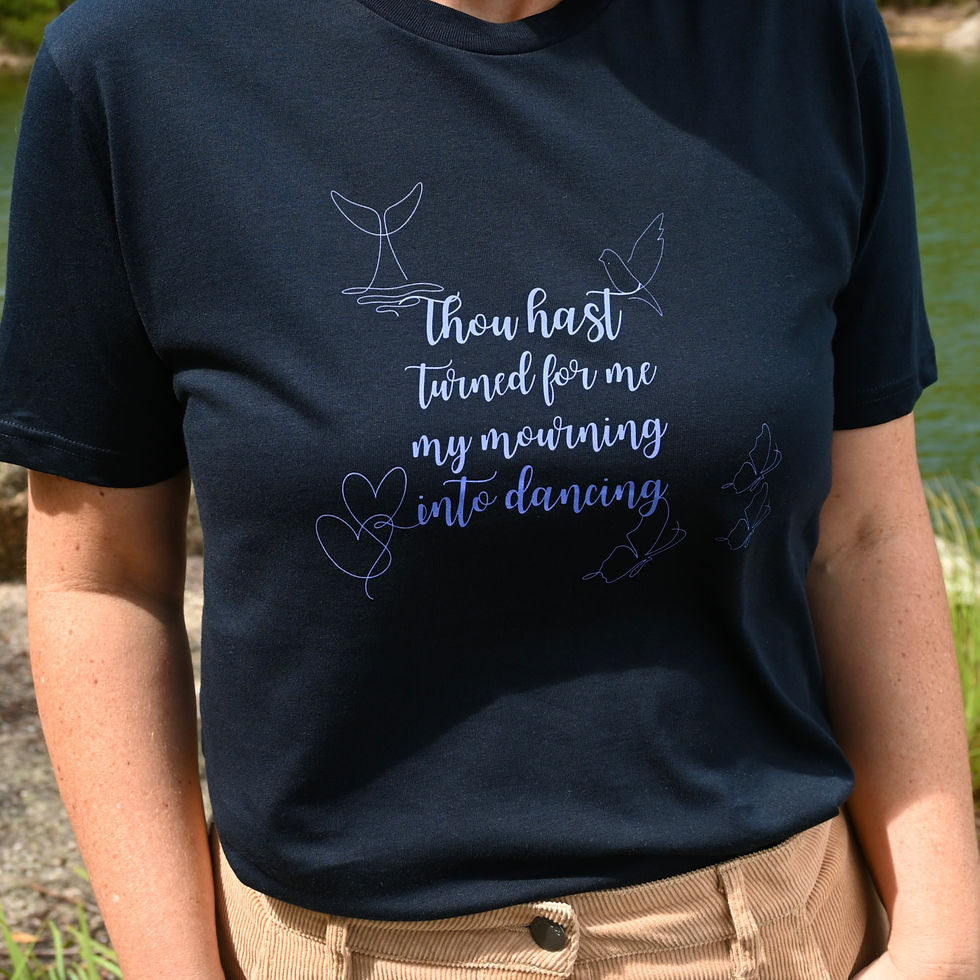 Thumbnail: Psalm 30:11 mourning into dancing navy tee by Revive As The Corn.
