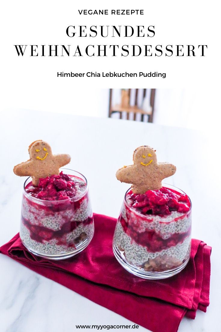 Gesundes Weihnachtsdessert - Himbeer Lebkuchen Pudding #weihnachten #dessert #vegan #veganesdessert #veganeweihnachten #gesunderezepte
