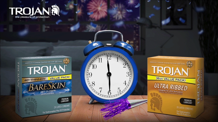 COPY: BE SURE TO PICK UP THE OFFICIAL CONDOM FOR THE STROKE OF MIDNIGHT!