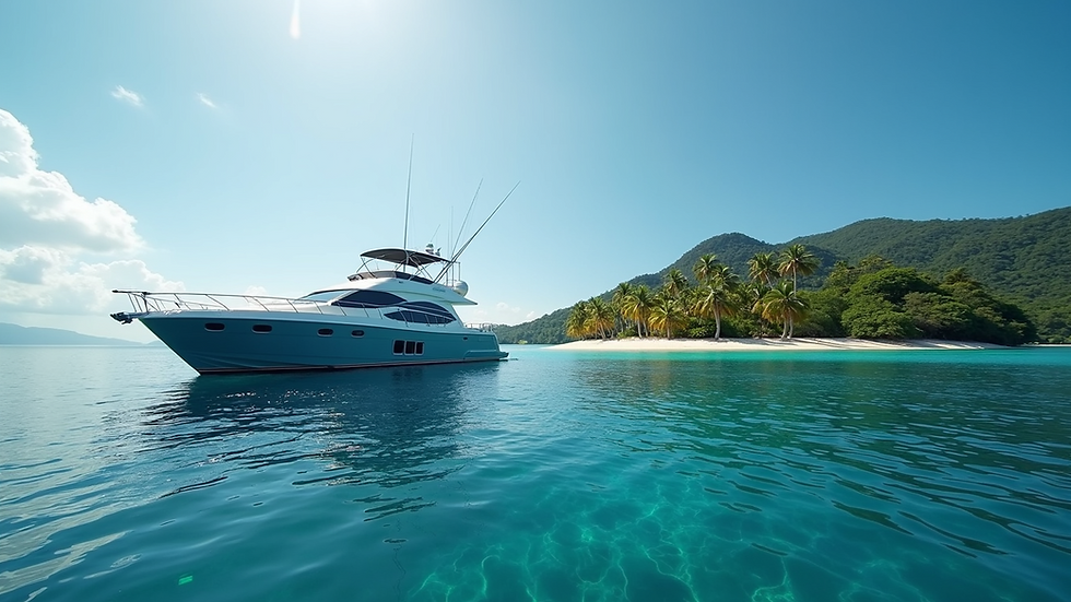 Eye-level view of a luxury liveaboard boat anchored near a tropical island in Phuket