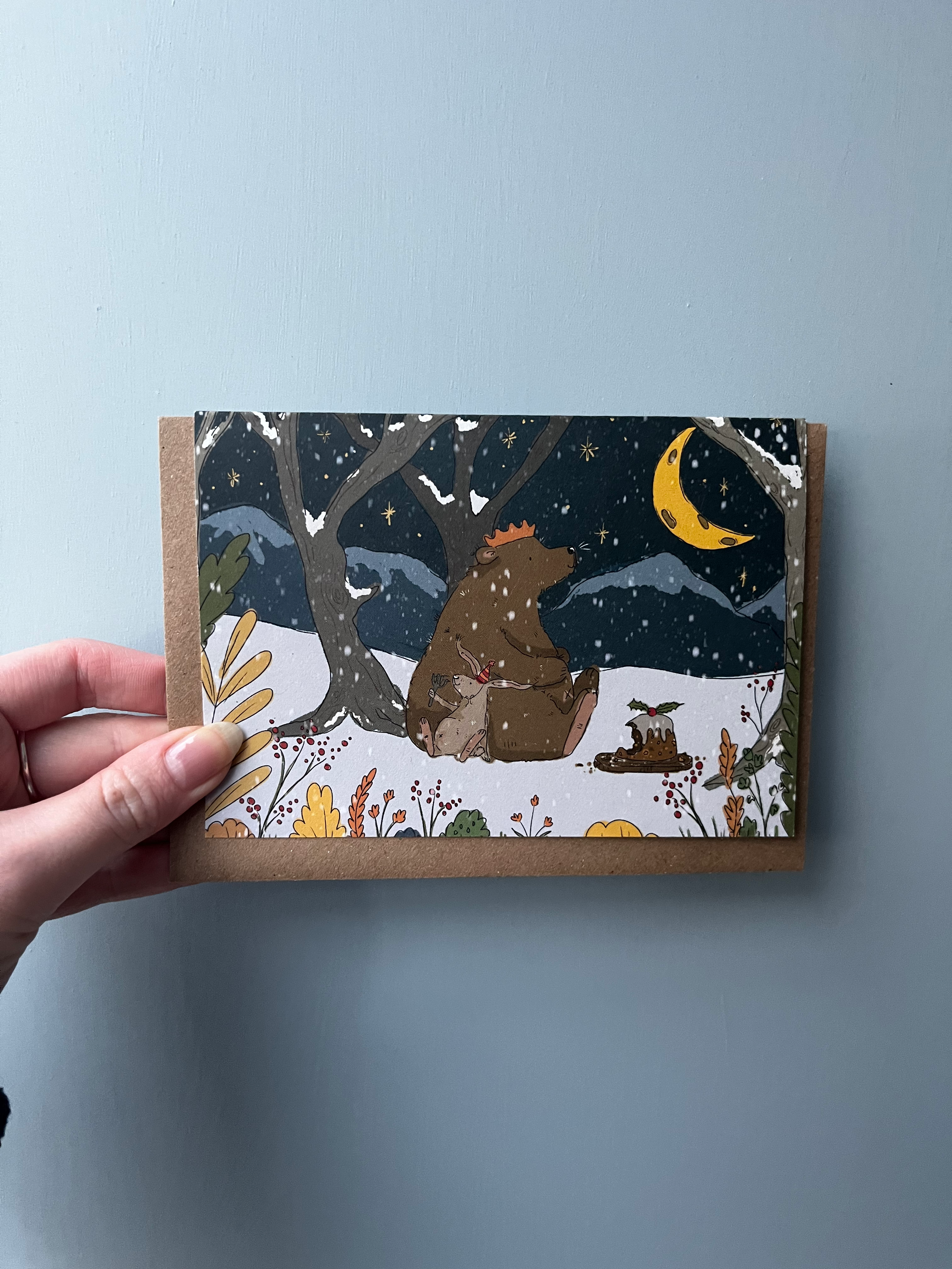 Bear and Rabbit cake Festive card