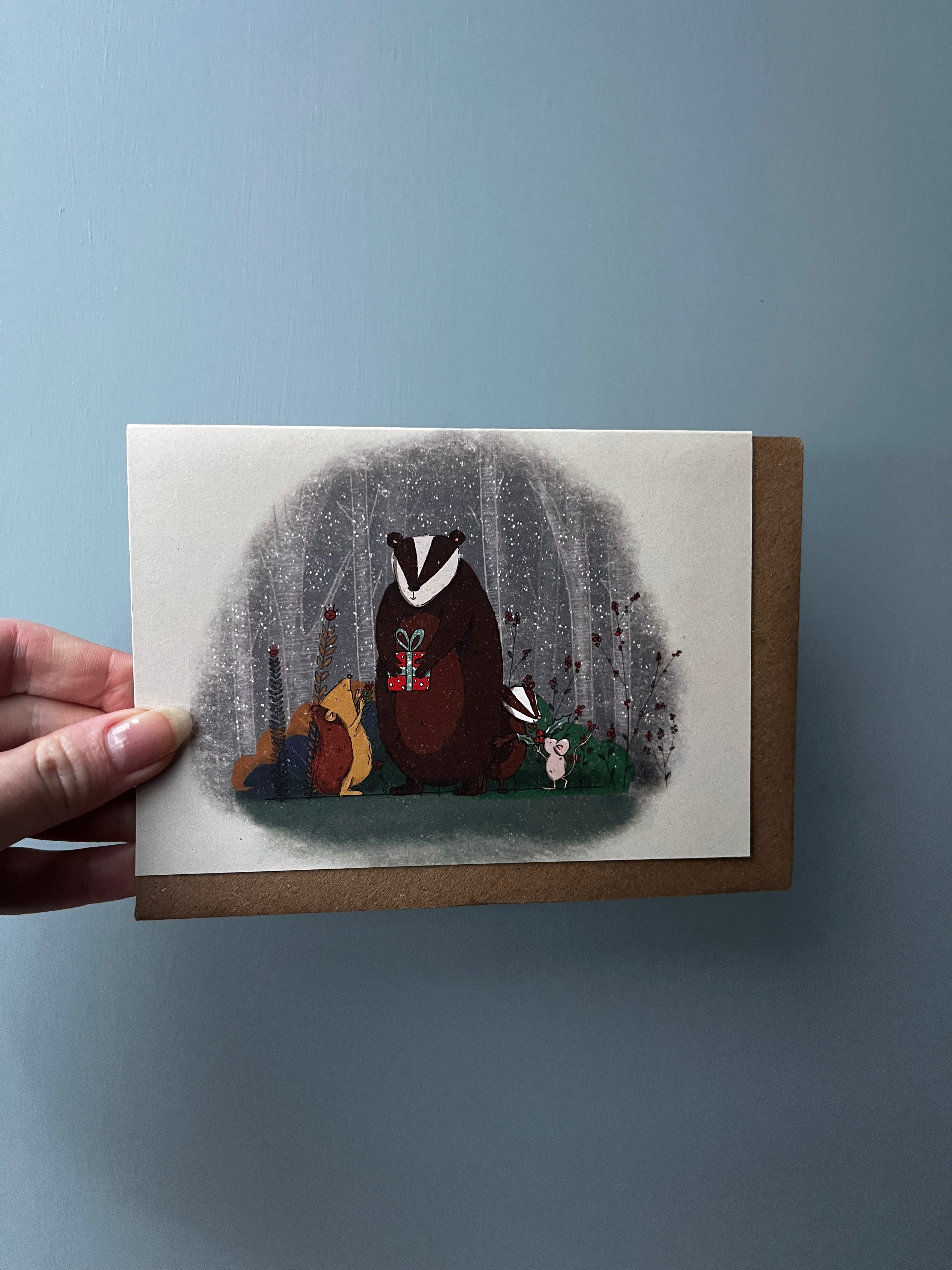 Badger Giving Gifts Festive card