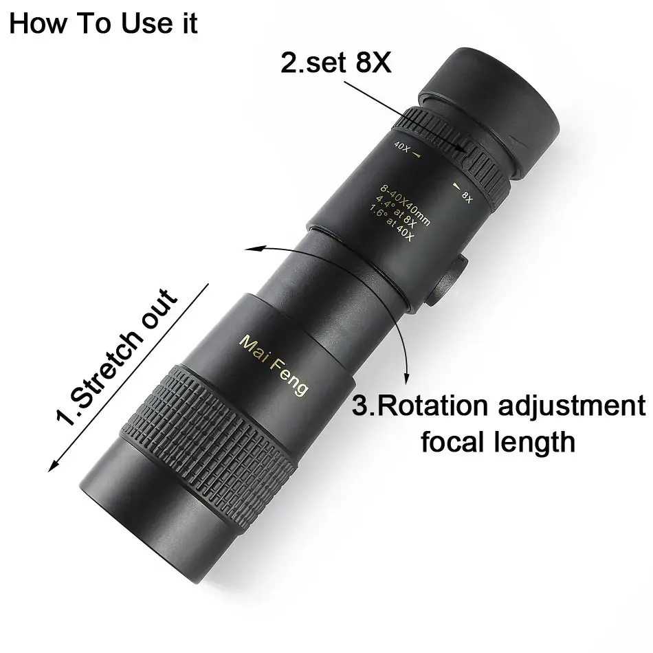 Thumbnail: 40x40 Mono Telescope Retractable Zoom Waterproof Glass With Tripod Phone Clip
