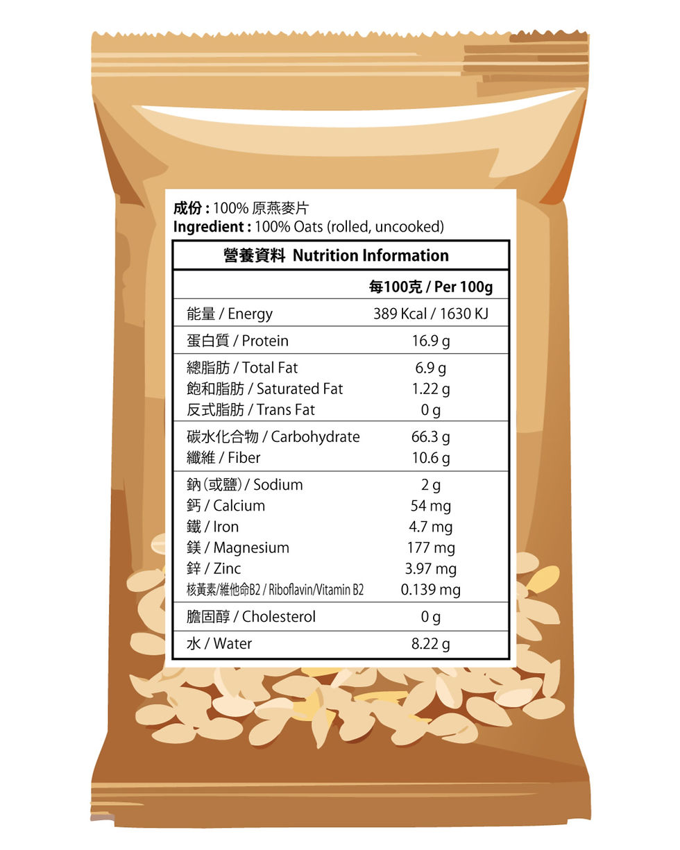 Oats nutrient label