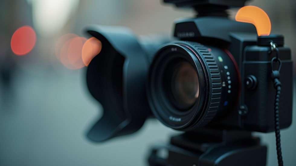 close-up view of camera lens with blurred background