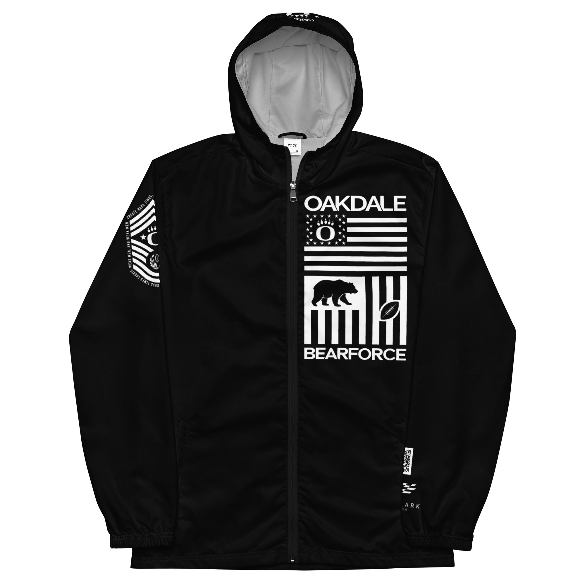 Oakdale Bears Football Windbreaker — Black Flag Hoodie | Bearforce Spirit Wear