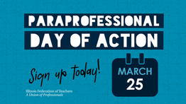 graphic announcing paraprofessional day of action march 25, click to sign up