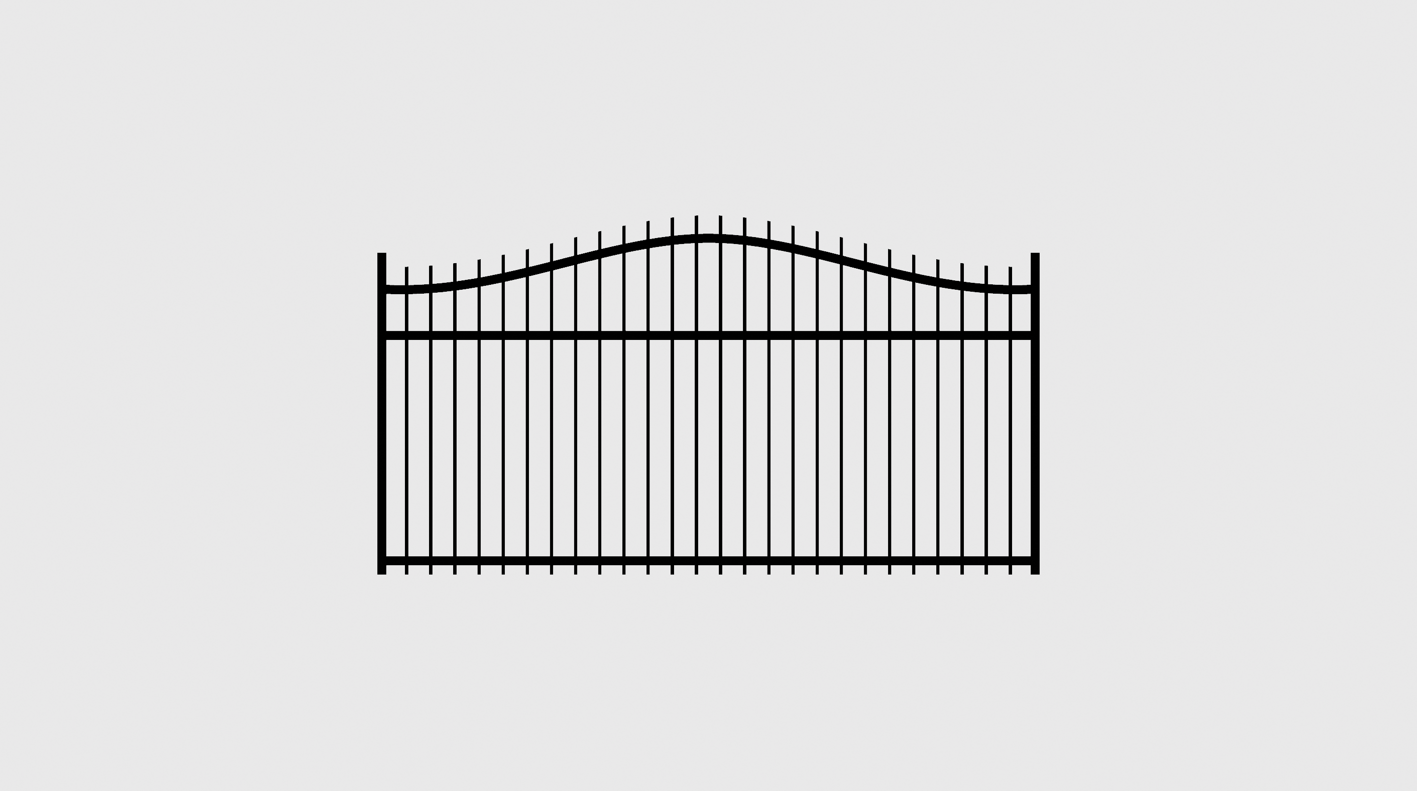 Simple arched steel gate design with plain vertical pickets, offered by Alvarez Fabrication.