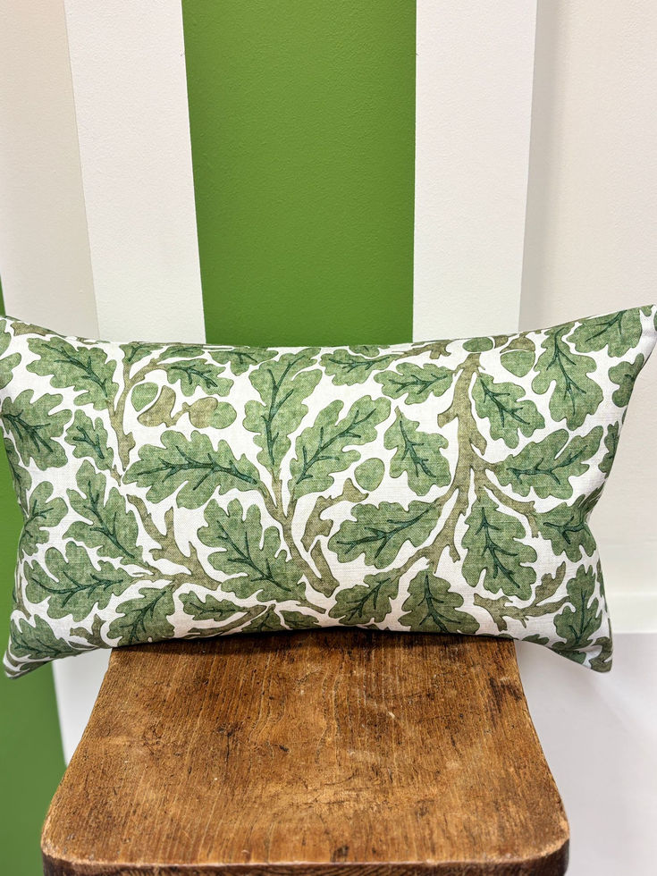 William Morris Oak Cushion – Forest / Cream Colour Way | 20” x 12” Handmade Cotton Linen Cushion | Queenie & Judge Kent