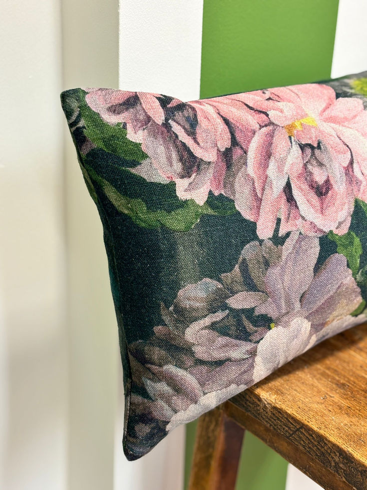 Designers Guild Delft Flower Cushion – Graphite Colour Way | 20” x 12” Handmade Linen Cushion | Queenie & Judge Kent