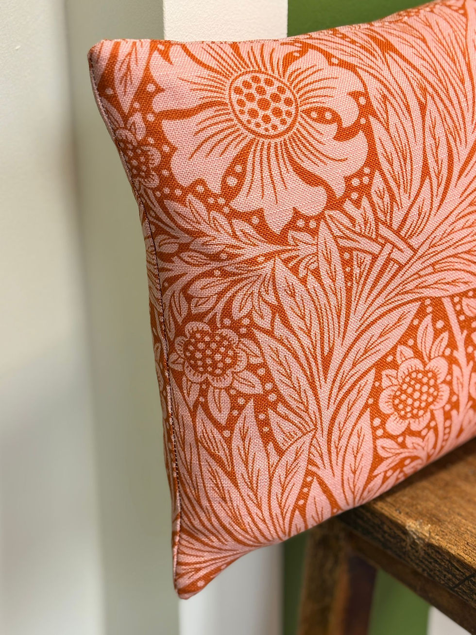 William Morris Marigold Cushion – Orange / Pink Colour Way | 20” x 12” Handmade Cotton Linen Cushion | Queenie & Judge Kent