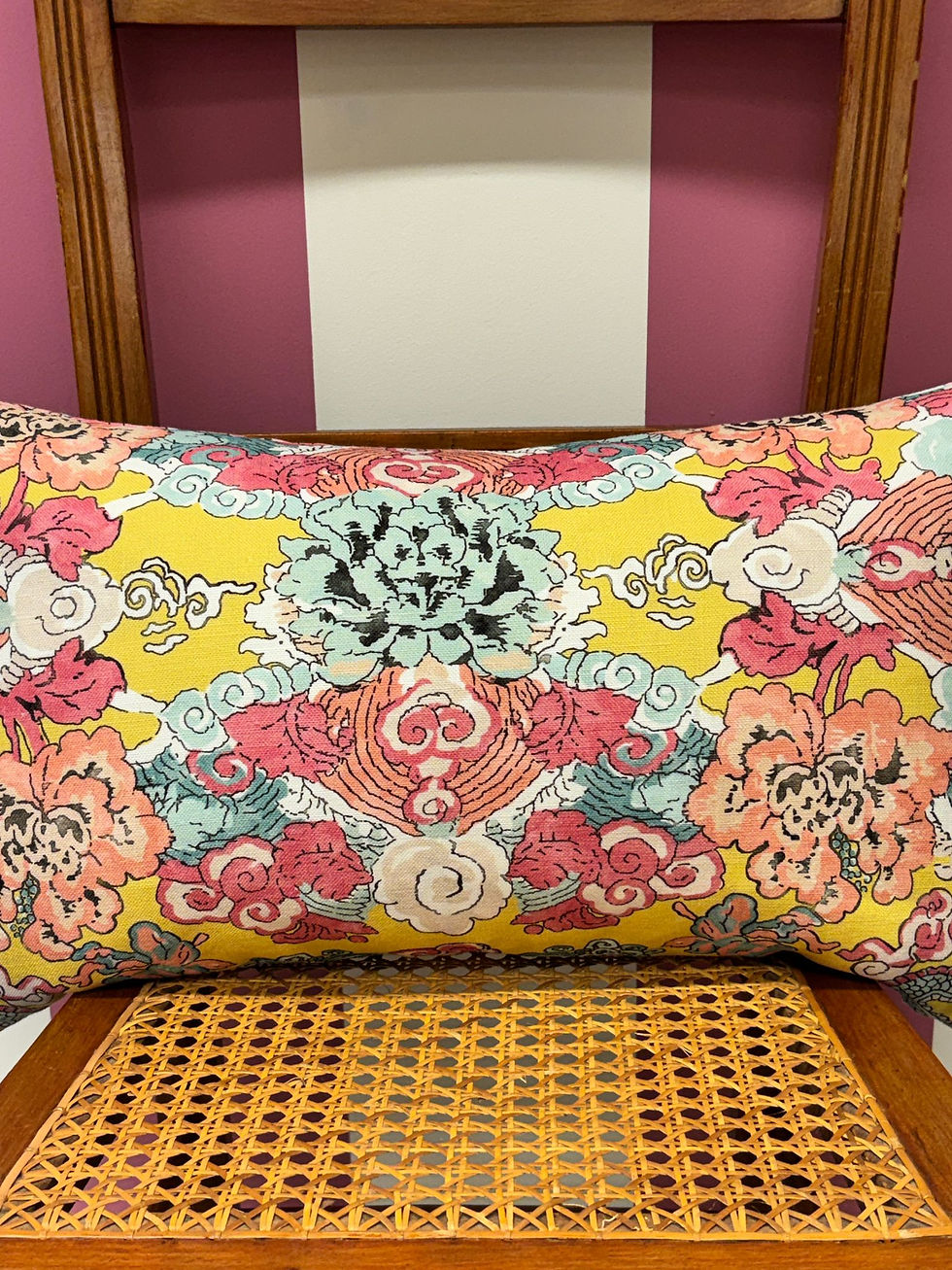 Schumacher Magic Mountain Dragon Cushion – Yellow Colour Way | 20” x 12” Handmade Linen Blend Cushion | Queenie & Judge Kent