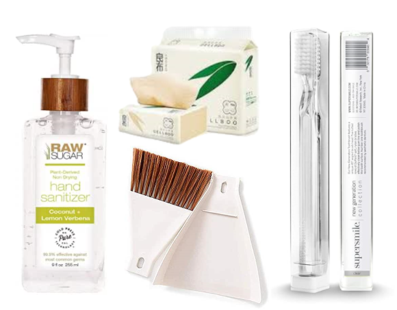 Home Products, dustpan, toothbrush, hand sanitizer, bamboo tissues
