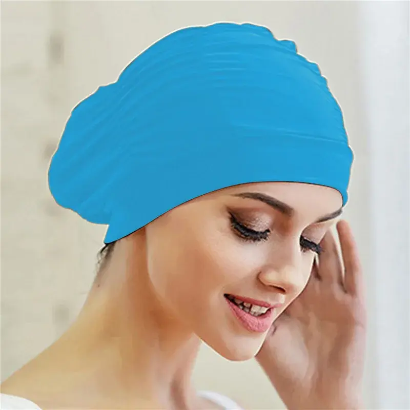 Thumbnail: Swimming Hat Women Unisex Girls Long Hair Bathing Cap Swimming Cap Stretch Drape