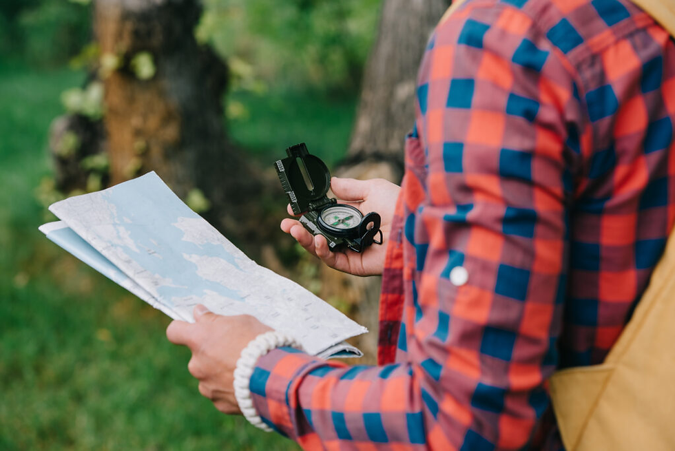 Image of a person using map and compass