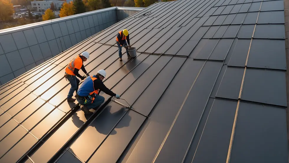 Roofers installing custom metal wall panels