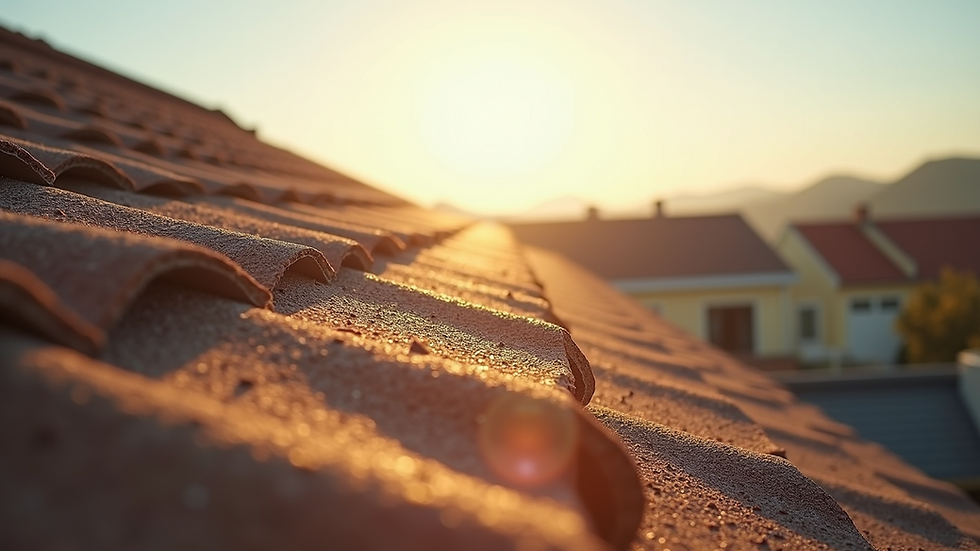 Close-up view of a freshly installed roof on a sunny day