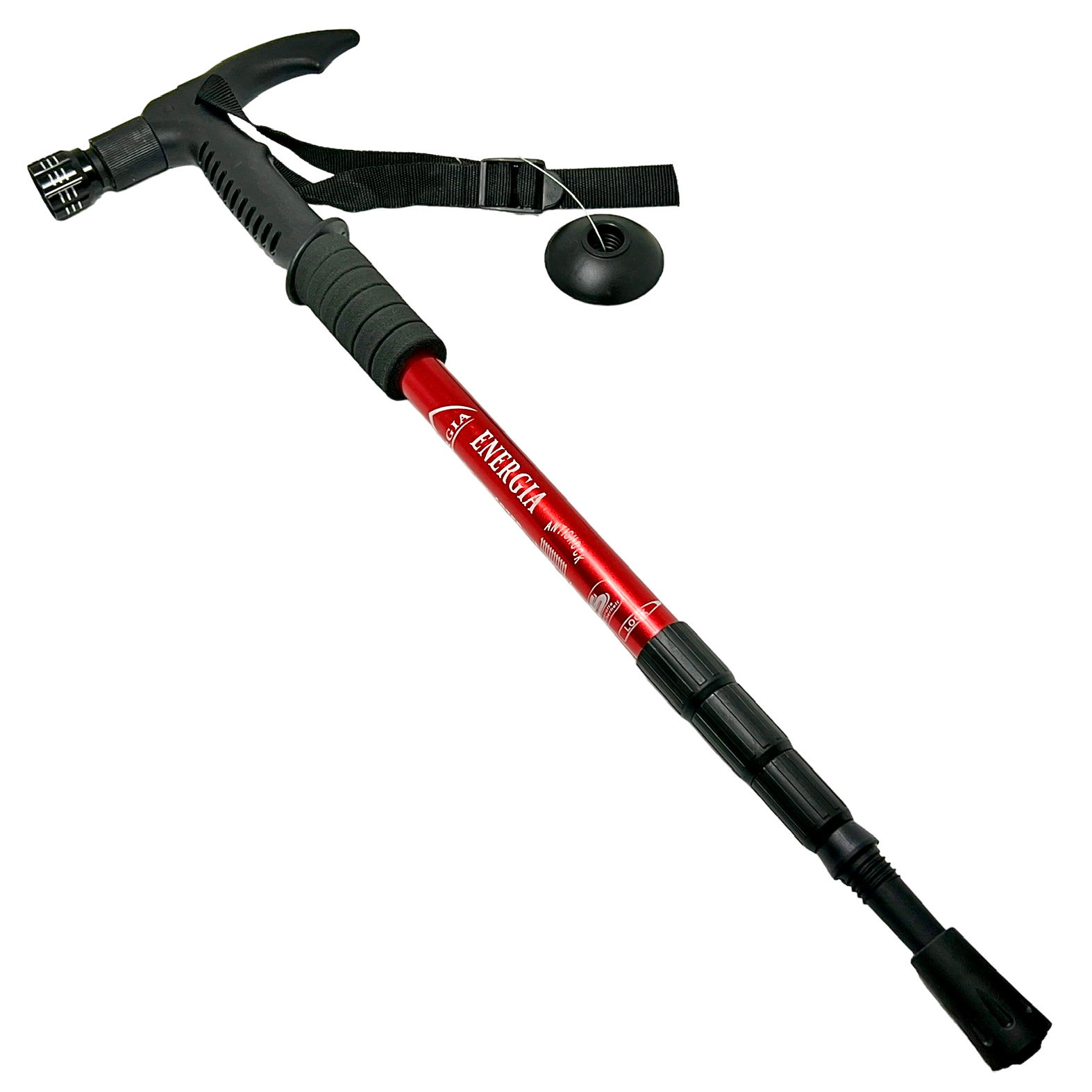 Bastón rojo para senderismo, ideal para trekking y camping