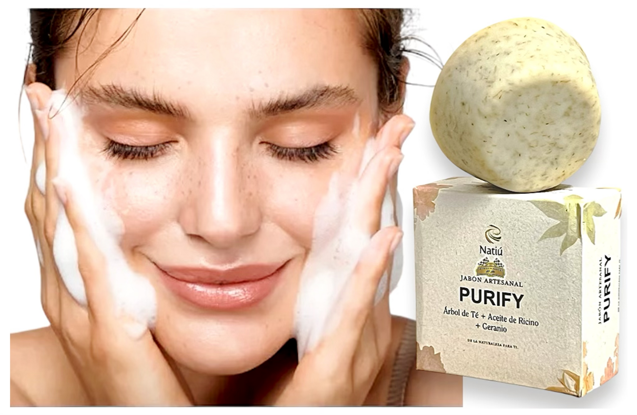 Portada Jabón Purify Anti Acné Árbol de Té + Aceite Ricino + Geranio