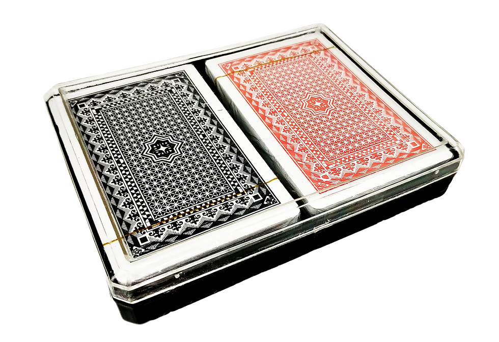 Miniatura: Dos barajas de cartas, una roja y una negra, en estuche de plástico