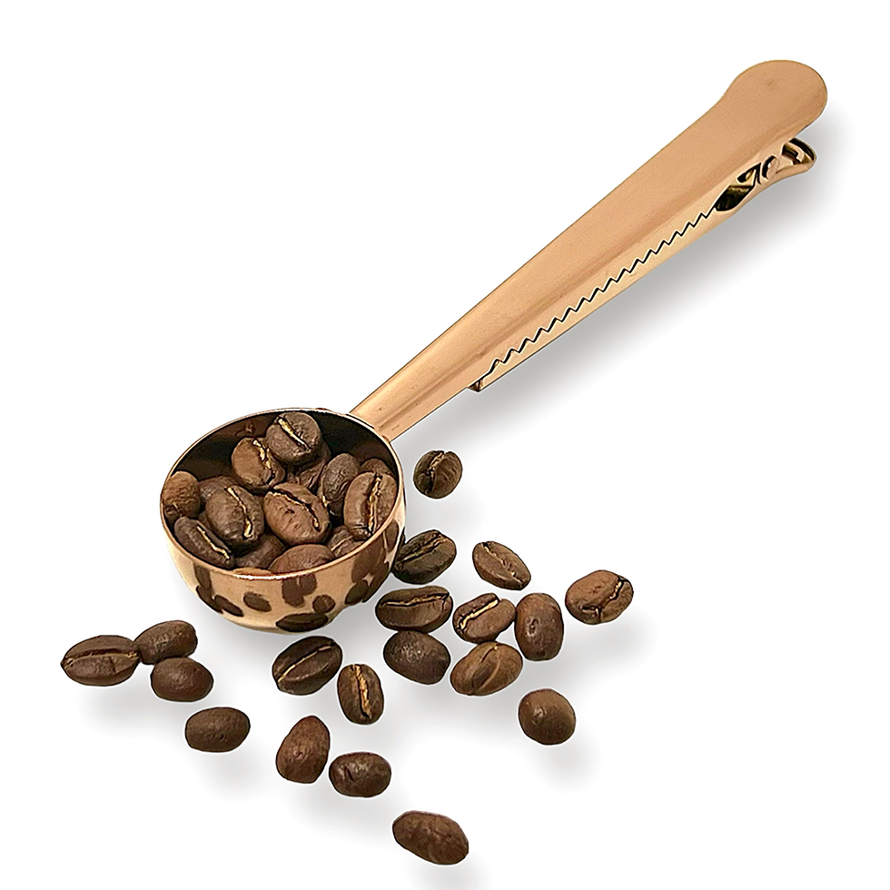 Miniatura: Cuchara Medidora con granos de café color oro rosa
