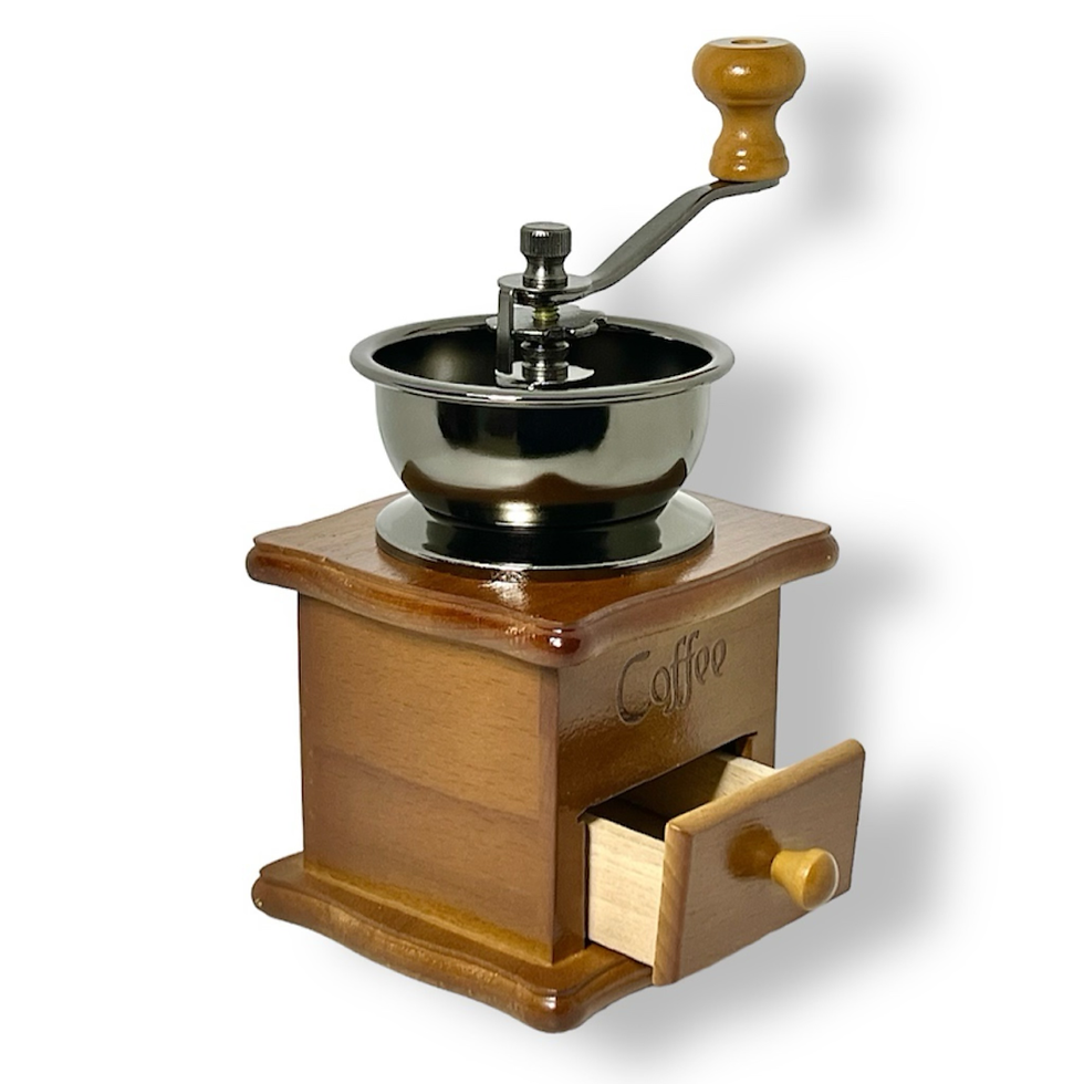 Miniatura: vista lateral Molino Manual para Granos Molinillo Vintage en Madera Moledor Café