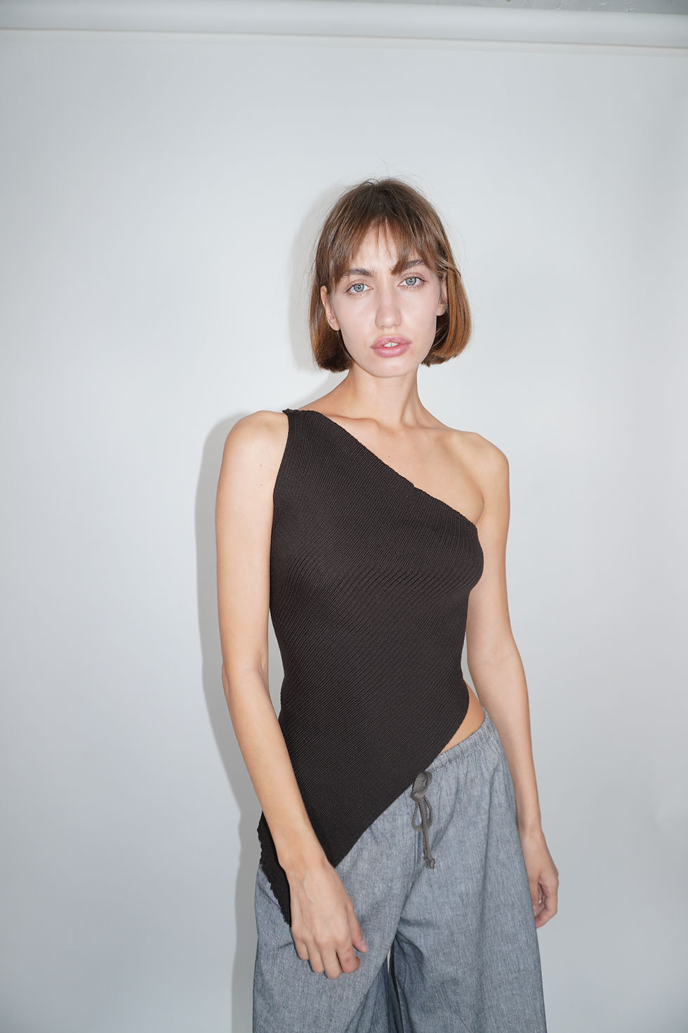 Thumbnail: A-Symmetric Knitted Top | brown