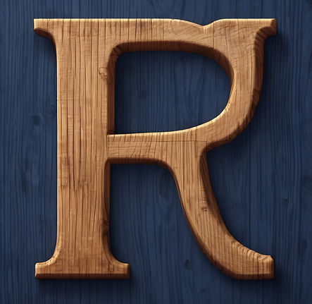 realistic wood letter r with navy background .jpg