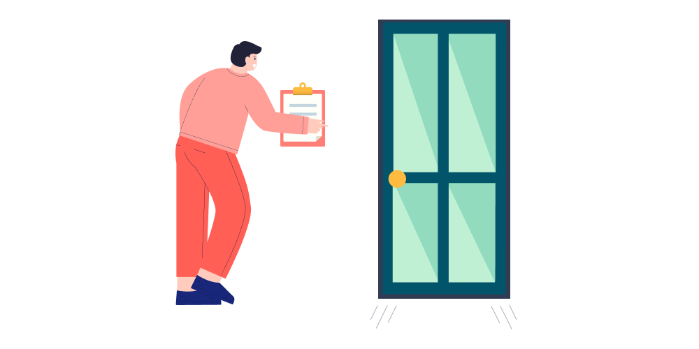 Illustration of person checking for air gaps around door