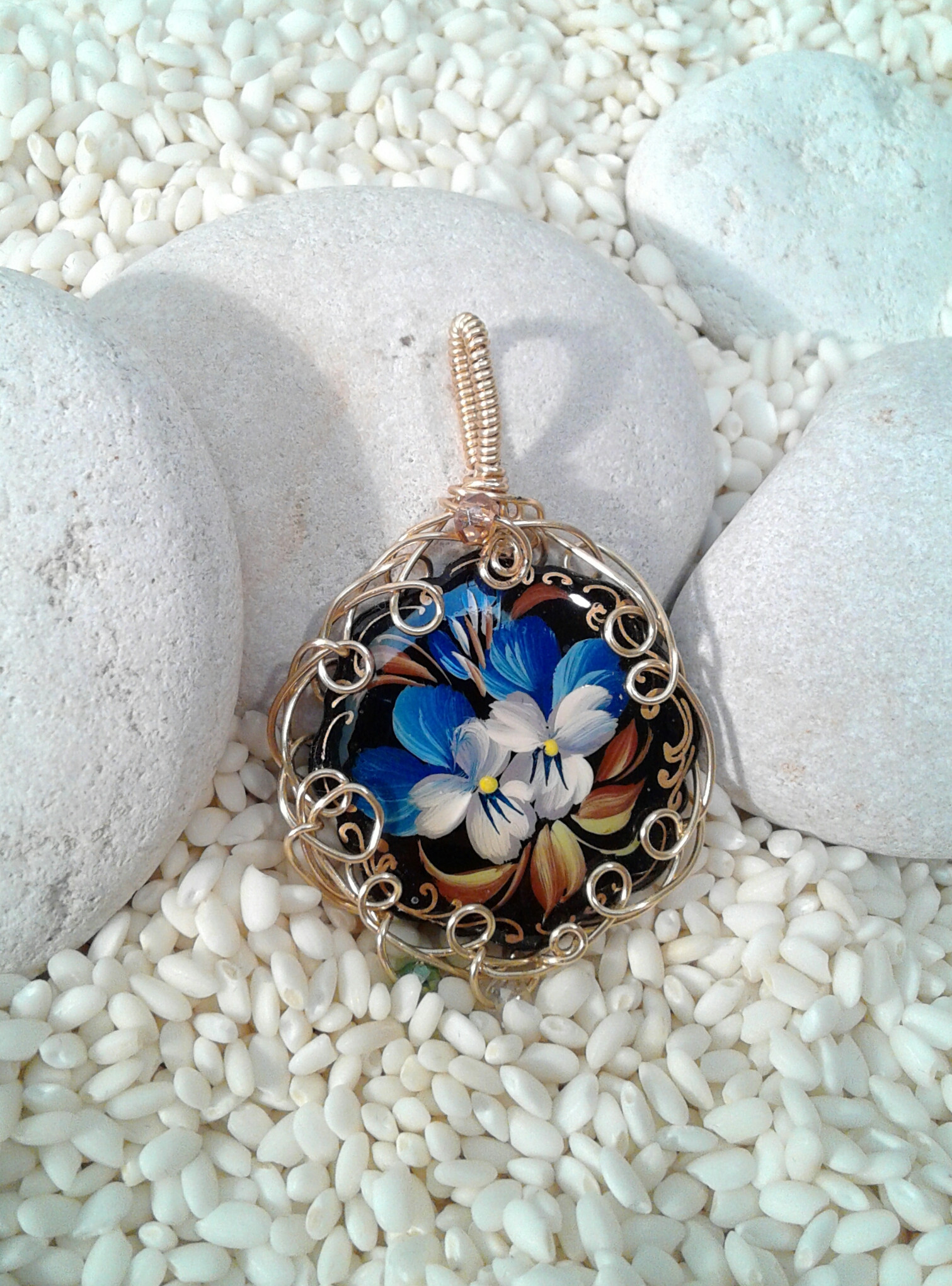Painted Pansy Russian Lacquer Pendant