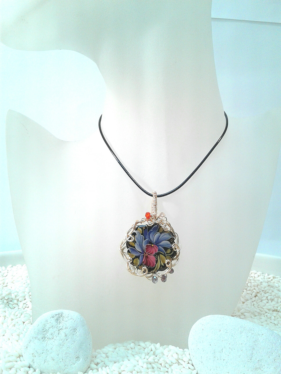 Thumbnail: Painted Orchid flower Russian Lacquer Pendant
