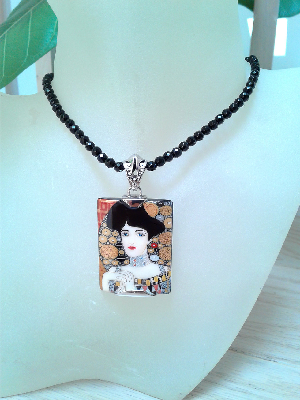 Thumbnail: Hand painted Klimt Sterling Silver setting-L Adele Blogch-Bauer I