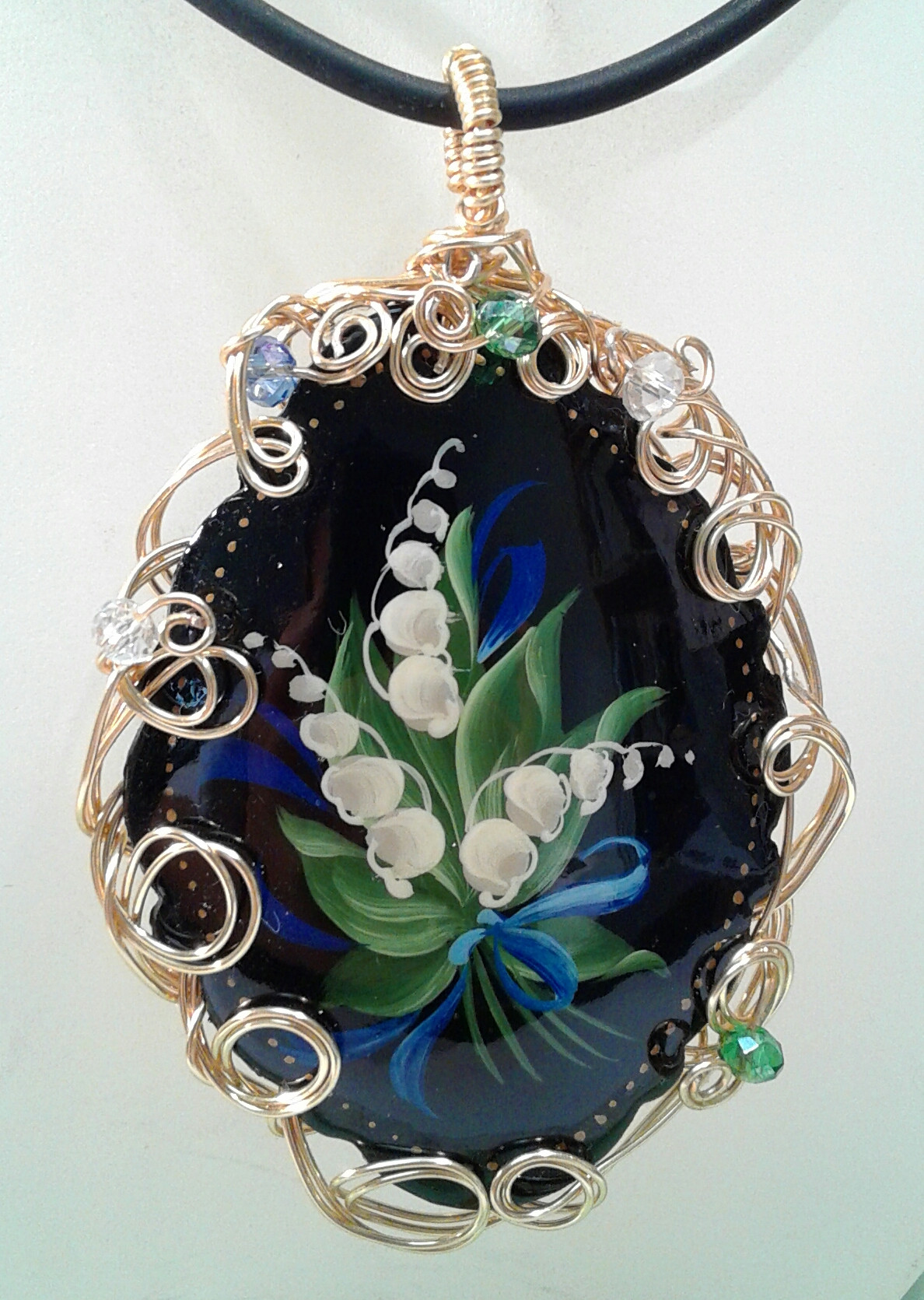 Lily of Valley Lacquer pendant  with Wire Wrapping