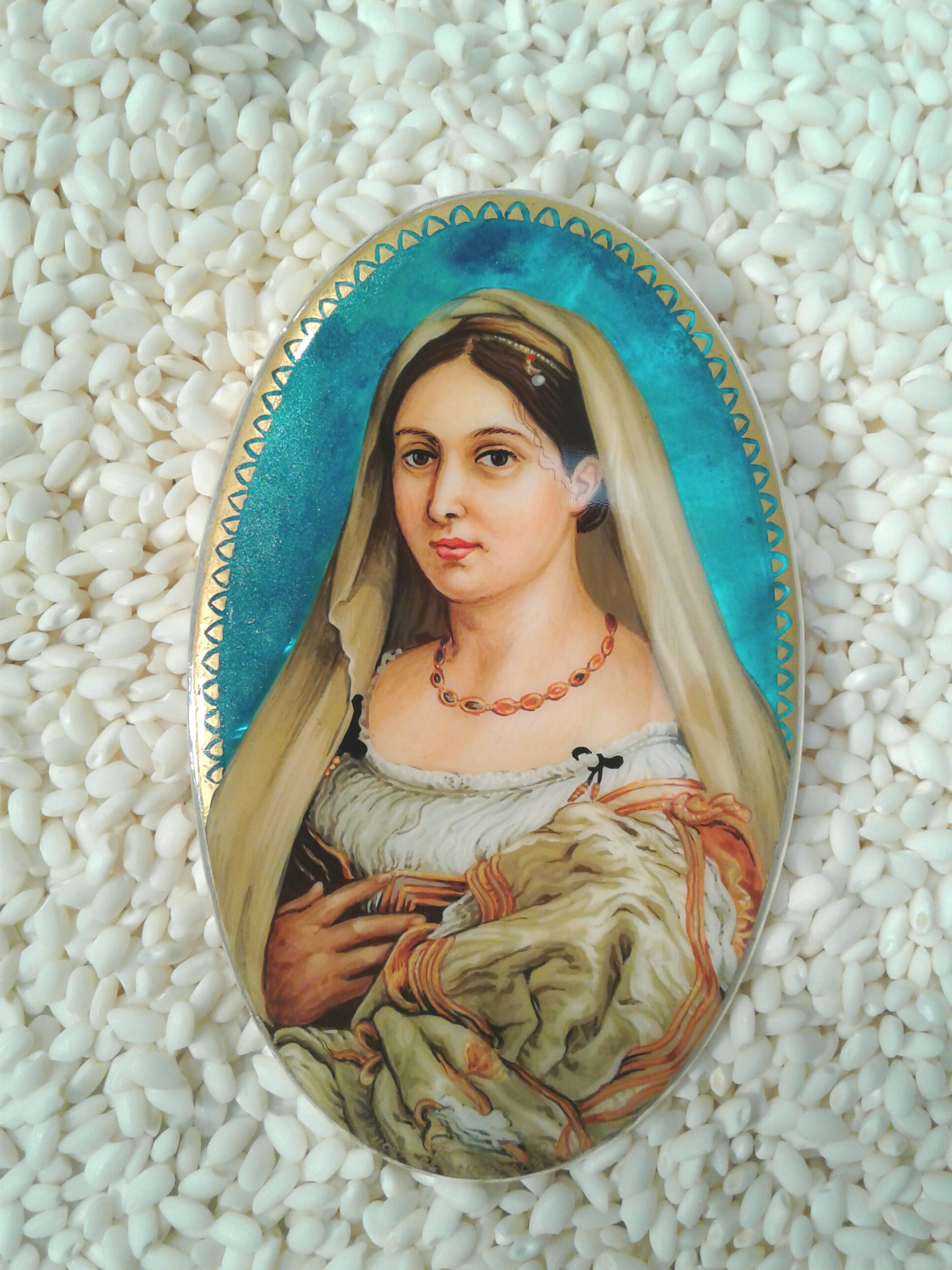 Hand painted Raphael Sterling Silver setting-La Fornarina