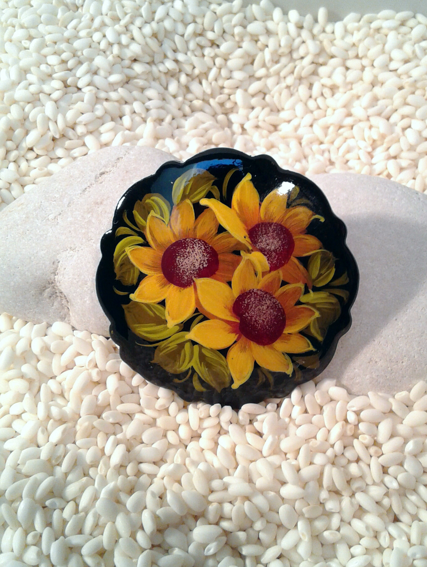 Painted Sunflower Russian Lacquer Pin