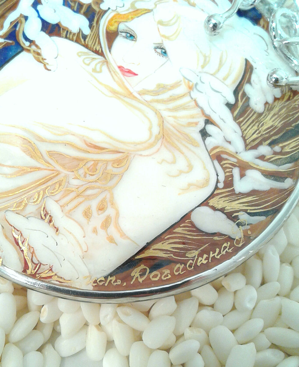 Thumbnail: Hand painted Mucha Sterling Silver setting-Winter