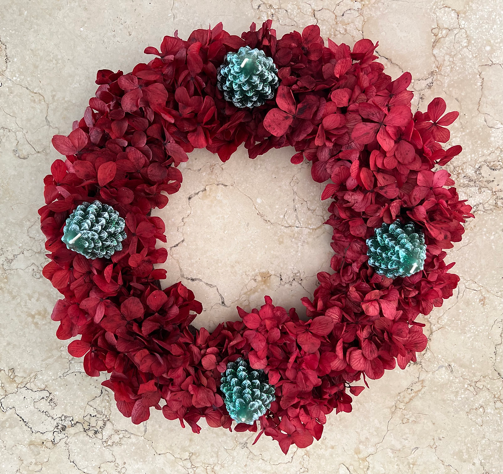 Corona adviento hortensia roja M árboles navidad.