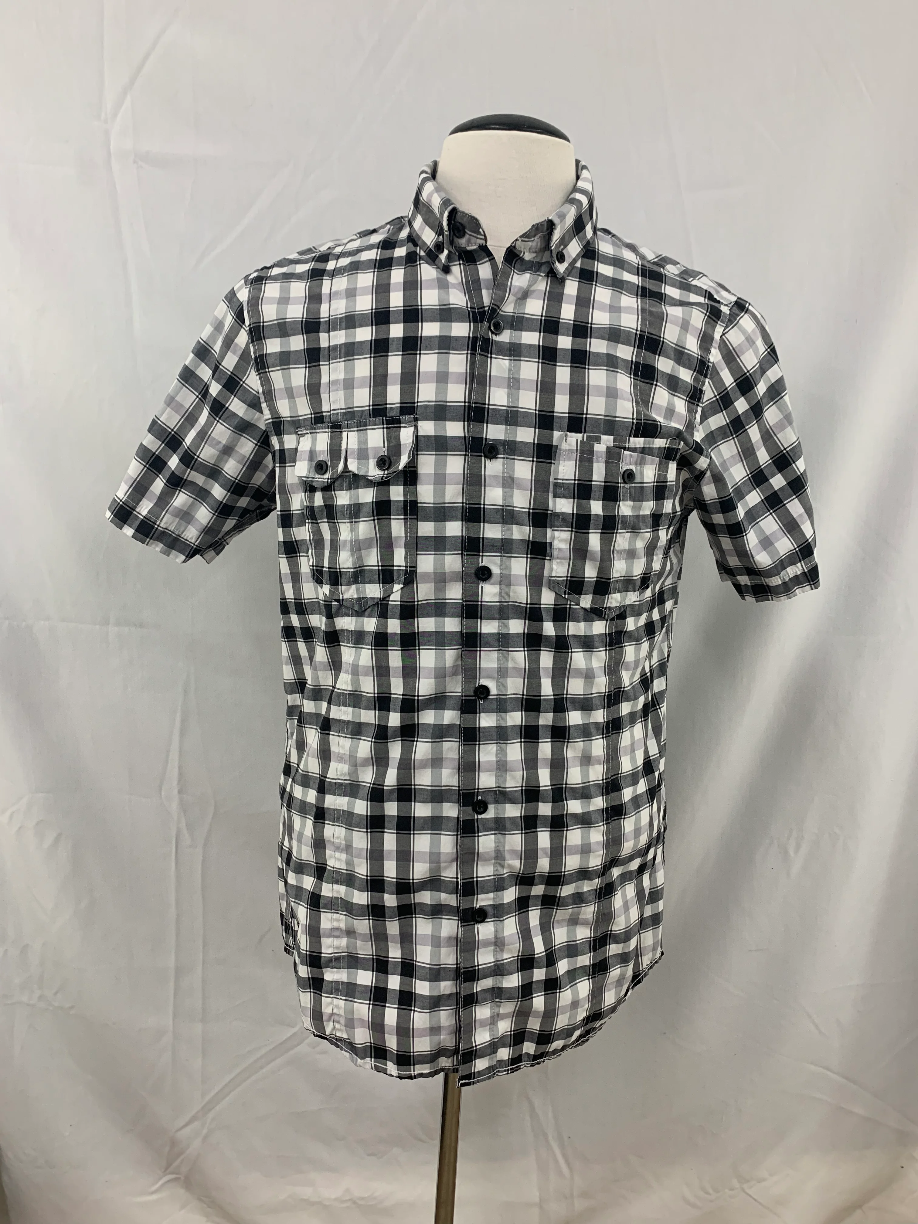 Attention Men S Size M Modern Fit Black White Checkered Short
