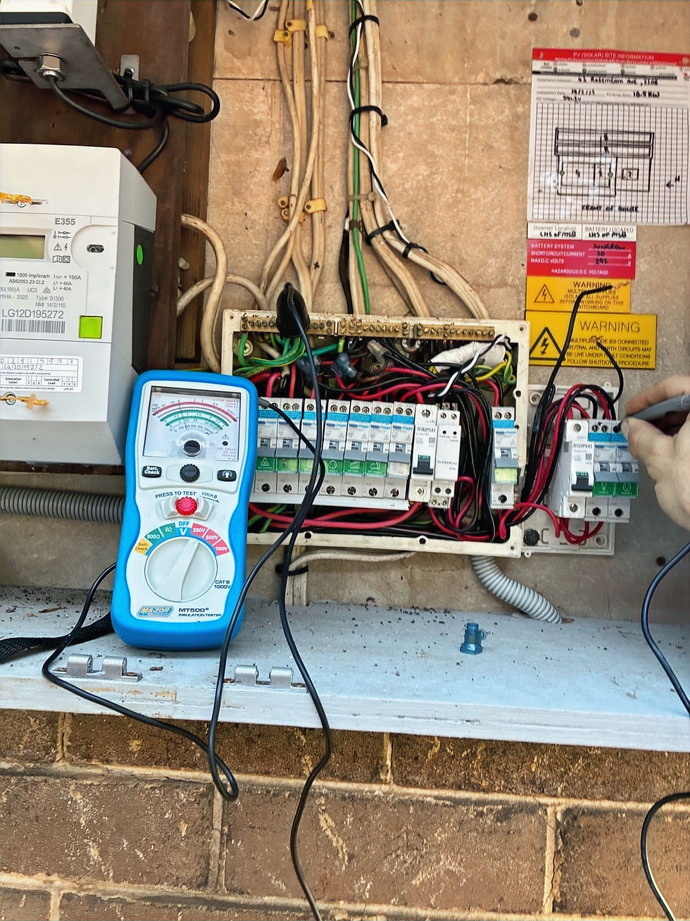 Electrician conducting Insulation Resistance Test on faulty Circuit.