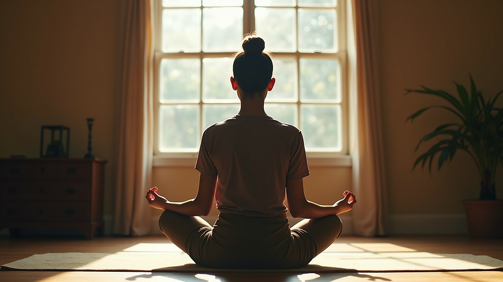 Eye-level view of a person meditating in a quiet room