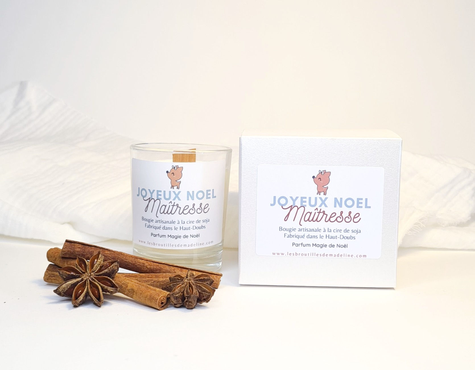 Bougie parfumée message Joyeux Noël Maîtresse - Magie de Noël