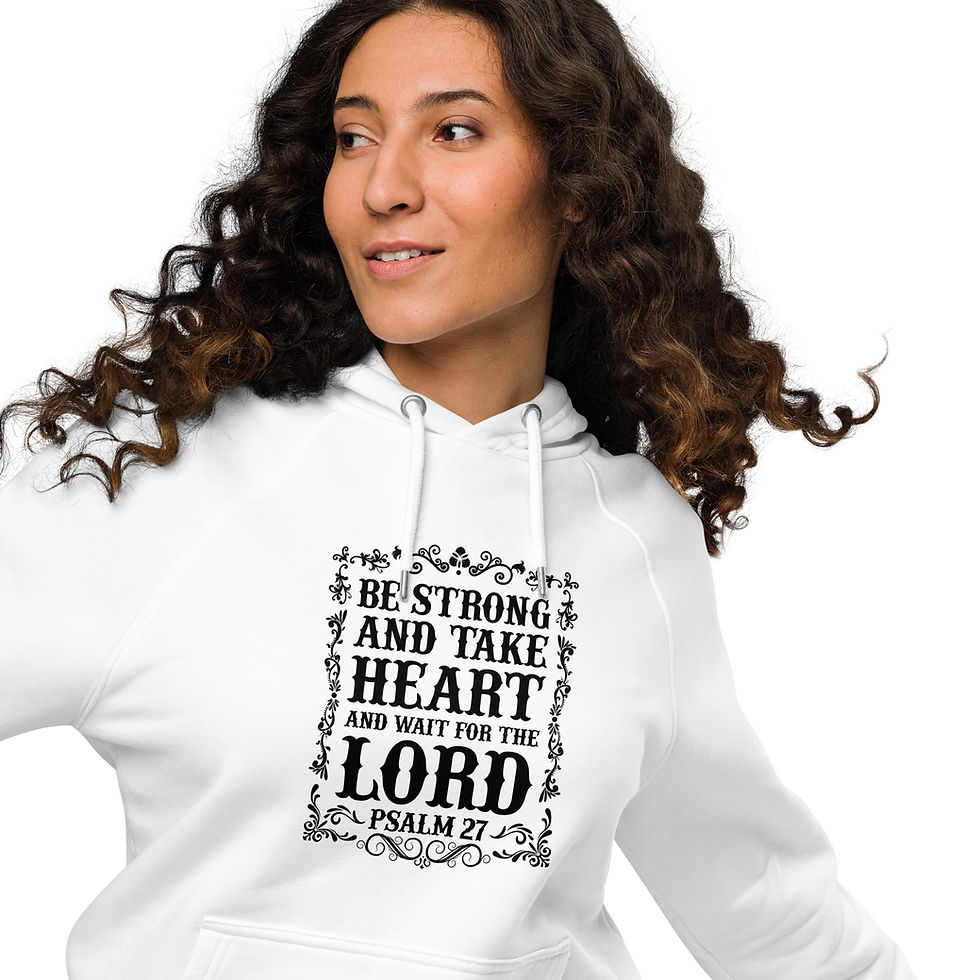Thumbnail: Unisex eco raglan hoodie-Be strong and take Heart 