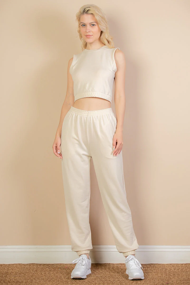 Thumbnail: French Terry Elastic Waist Tank Top & Joggers Set (CAPELLA)